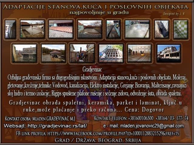 Adaptacije stanova kuca poslovnih objekata