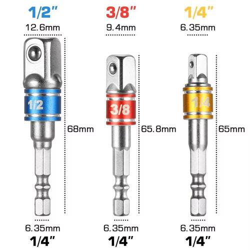 Set 3 Bit adaptera 1/4" 3/8" 1/2" Chrome Vanadium