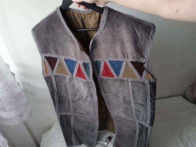 Kozni patchwork prsluk- RUCNI RAD -UNIKAT