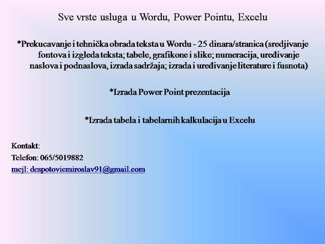 Sve vrste usluga u Wordu, Power Pointu, Excelu